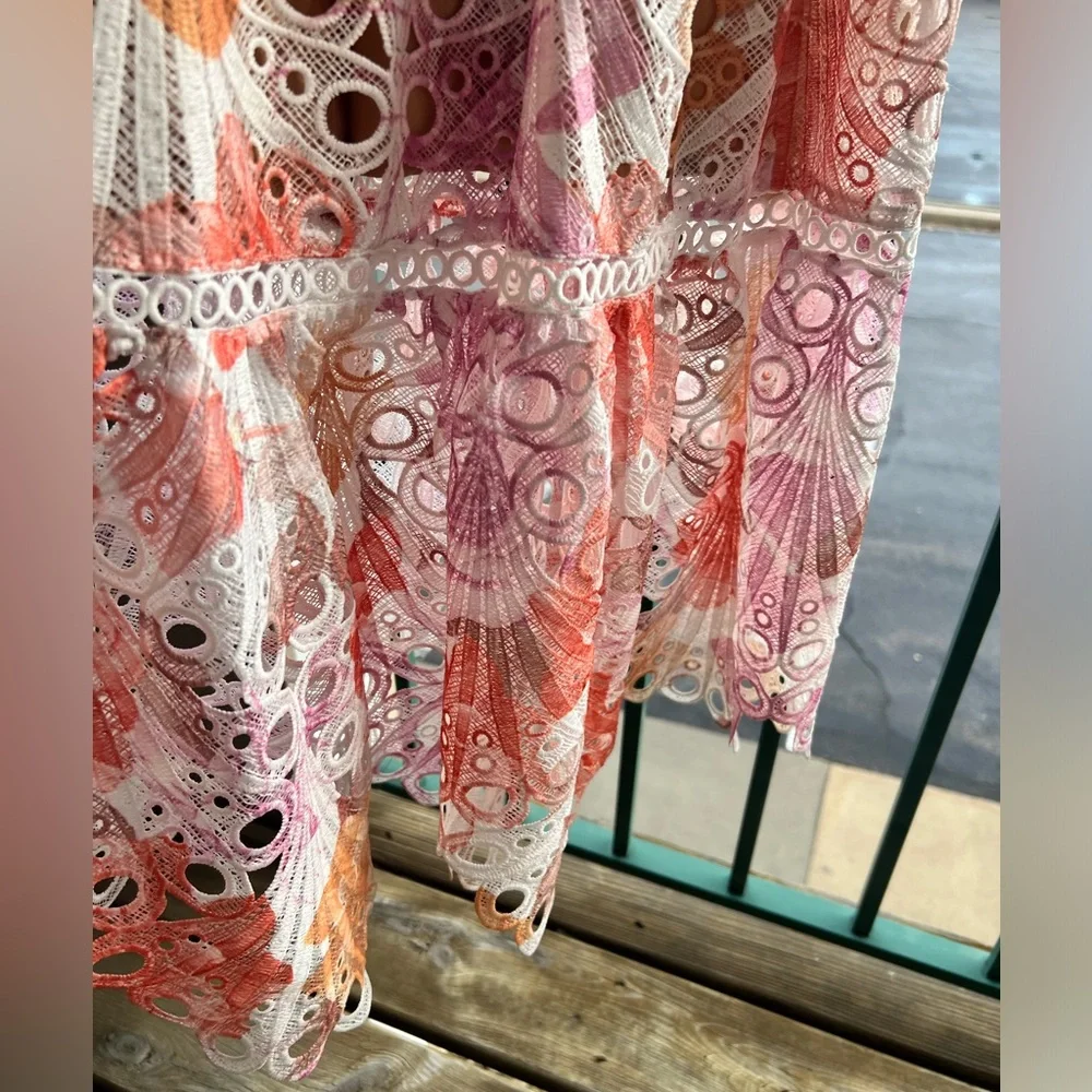 🆕 Dalia MacPhee Eyelet Embroidered Midi Dress Floral Ruffle Wedding Size Small - Picture 13 of 17